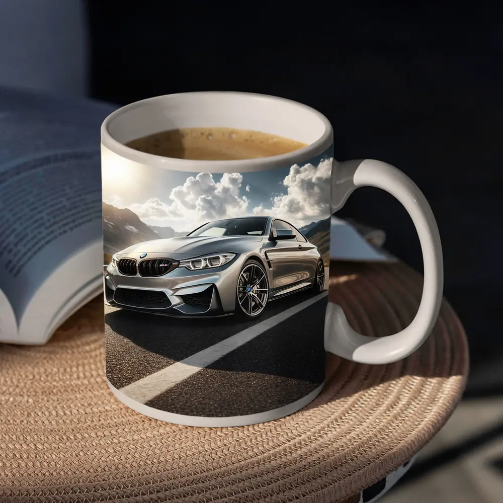 BMW M4 Silver Coupe Mountain Road – Mugs