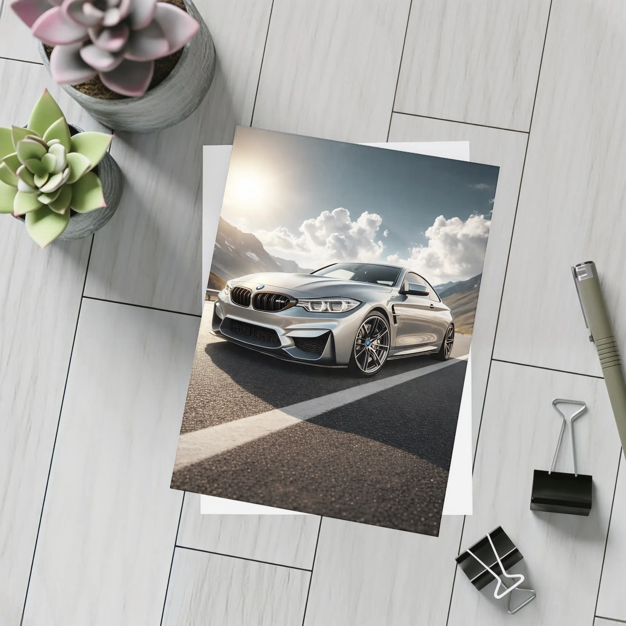 BMW M4 Silver Coupe Mountain Road – Postcards