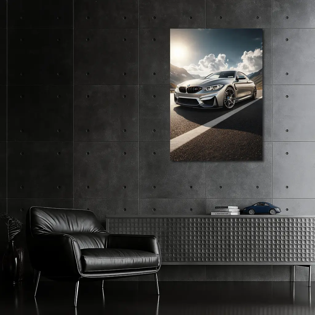 BMW M4 Silver Coupe Mountain Road – Wall Art