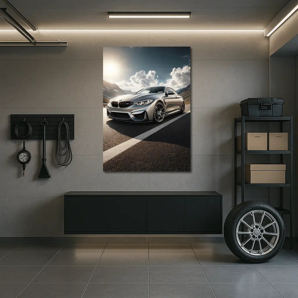 BMW M4 Silver Coupe Mountain Road – Wall Art