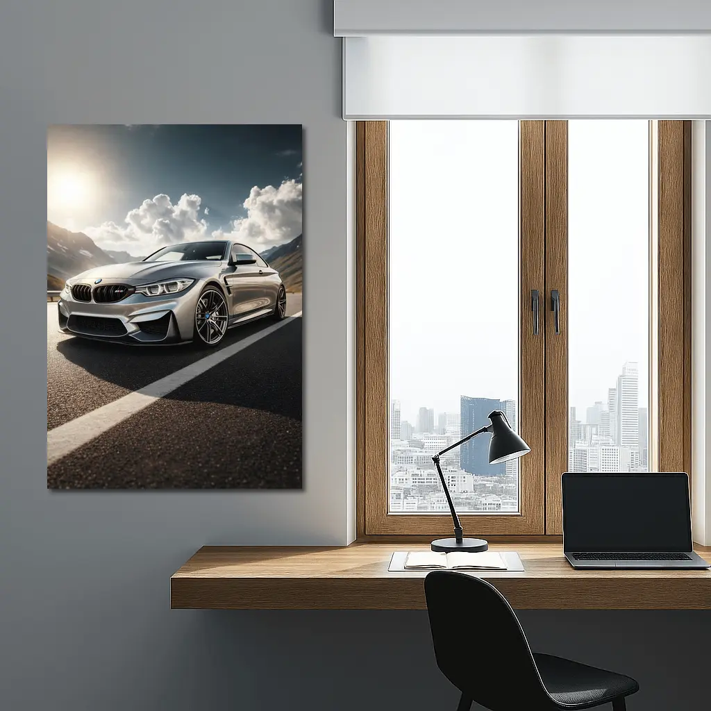 BMW M4 Silver Coupe Mountain Road – Wall Art