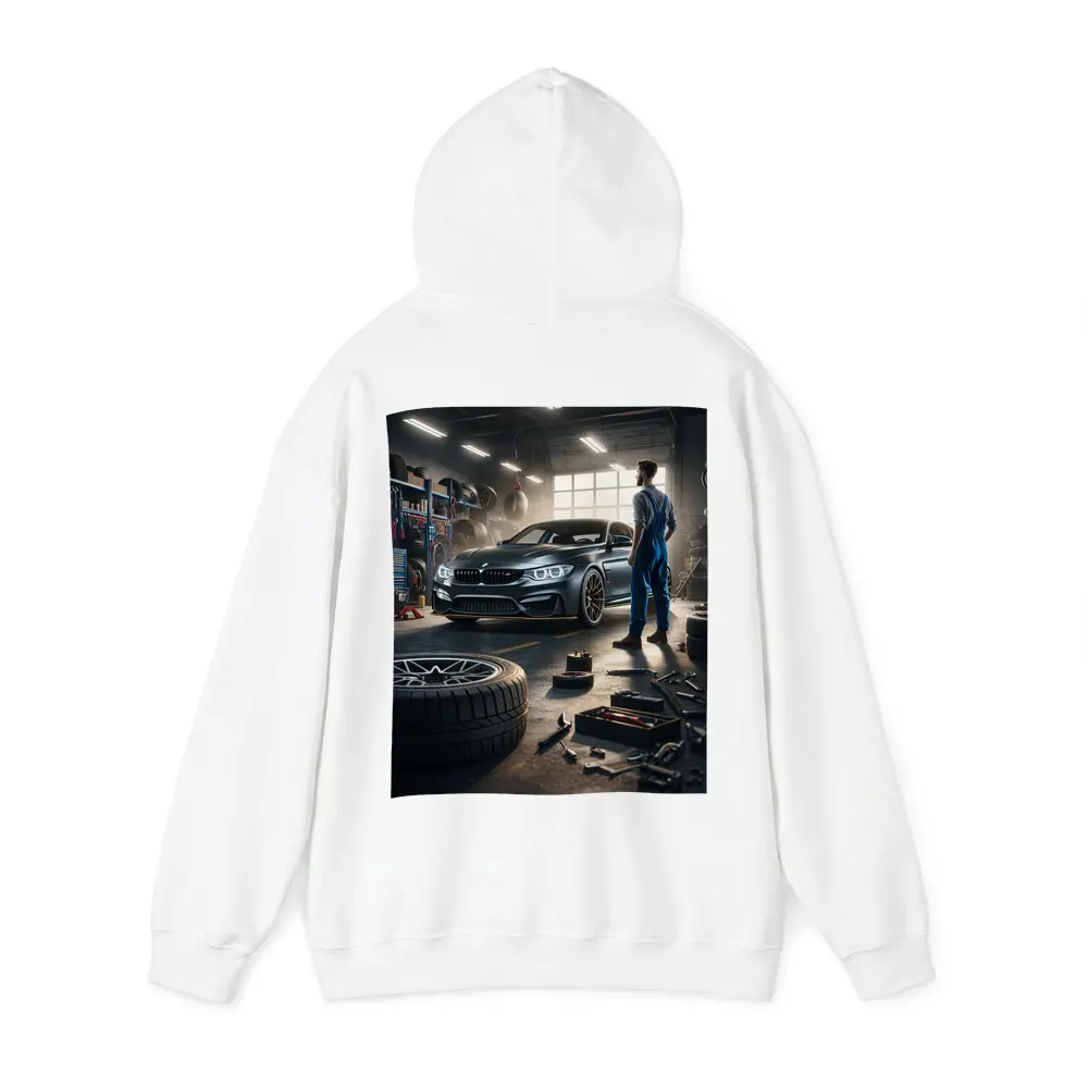 BMW M4 Mechanic Workshop Garage Scene – Hoodies