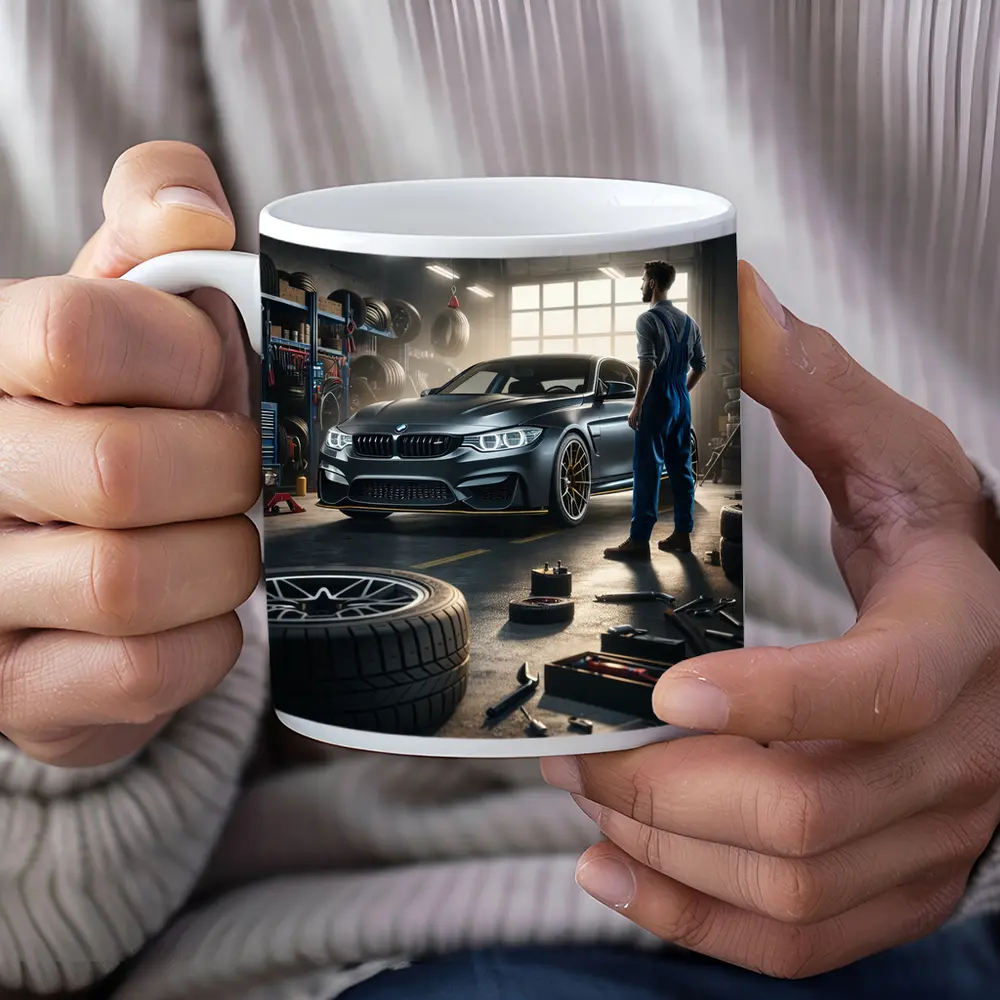 BMW M4 Mechanic Workshop Garage Scene – Mugs
