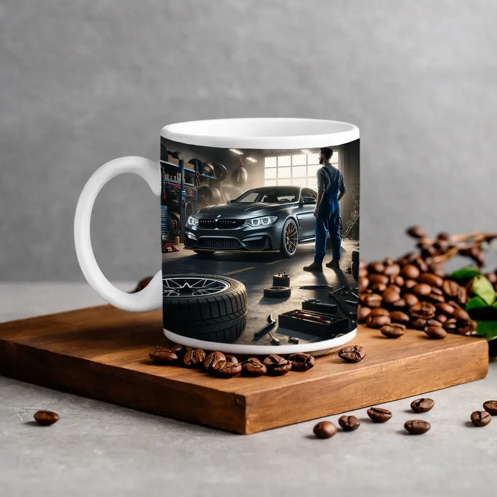 BMW M4 Mechanic Workshop Garage Scene – Mugs