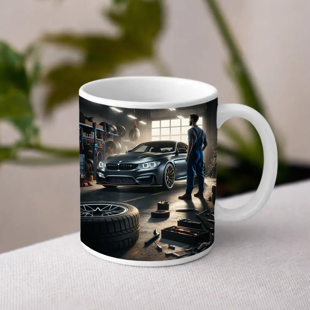 BMW M4 Mechanic Workshop Garage Scene – Mugs