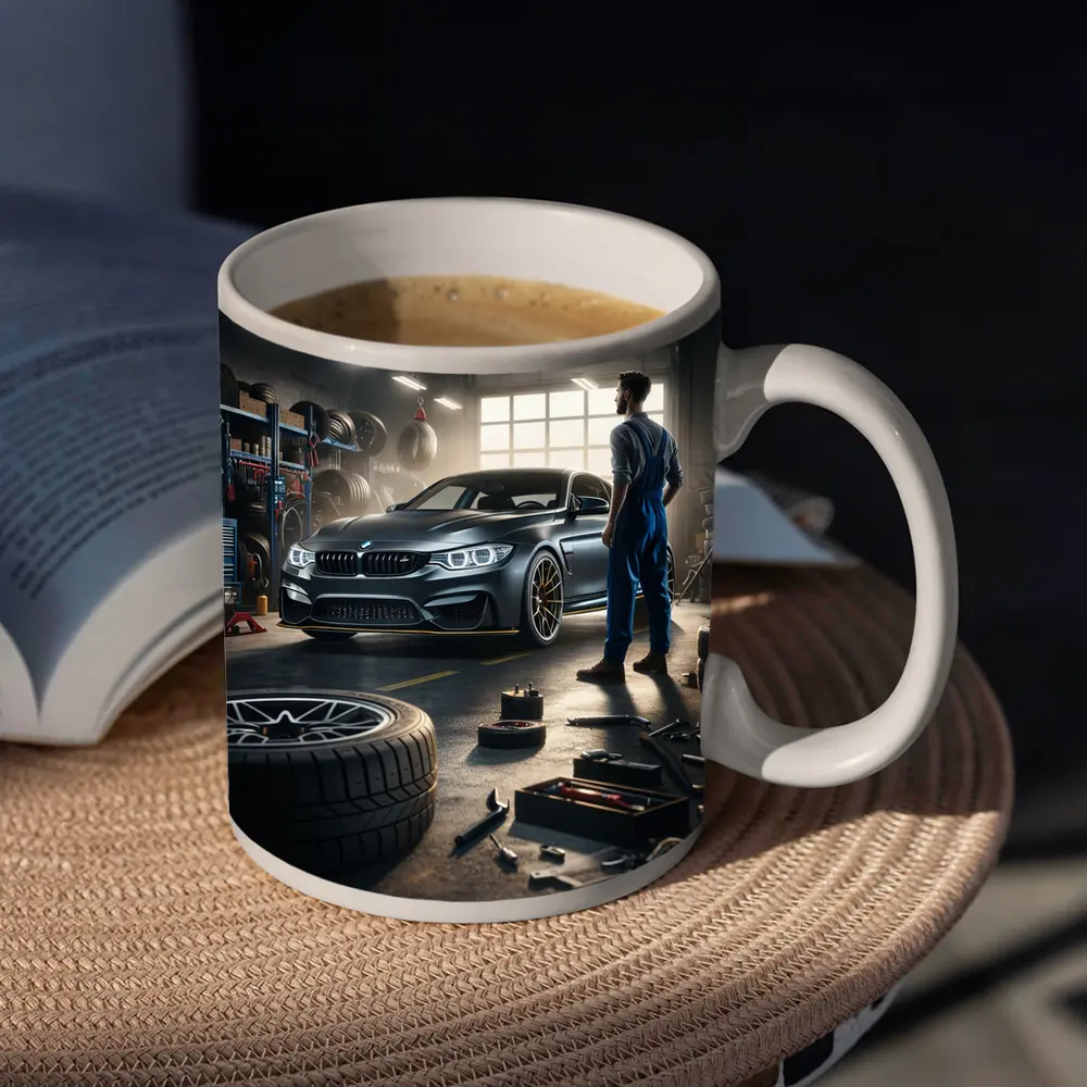 BMW M4 Mechanic Workshop Garage Scene – Mugs
