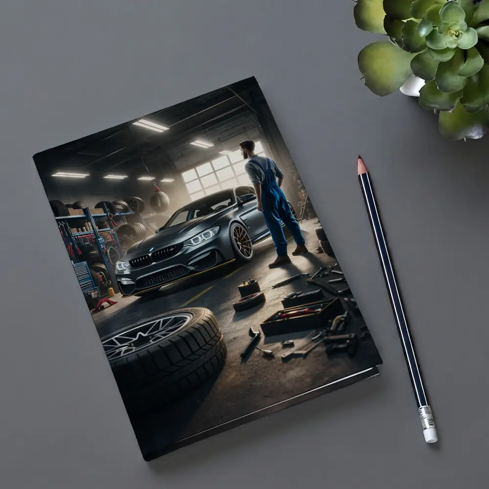 BMW M4 Mechanic Workshop Garage Scene – Notebooks