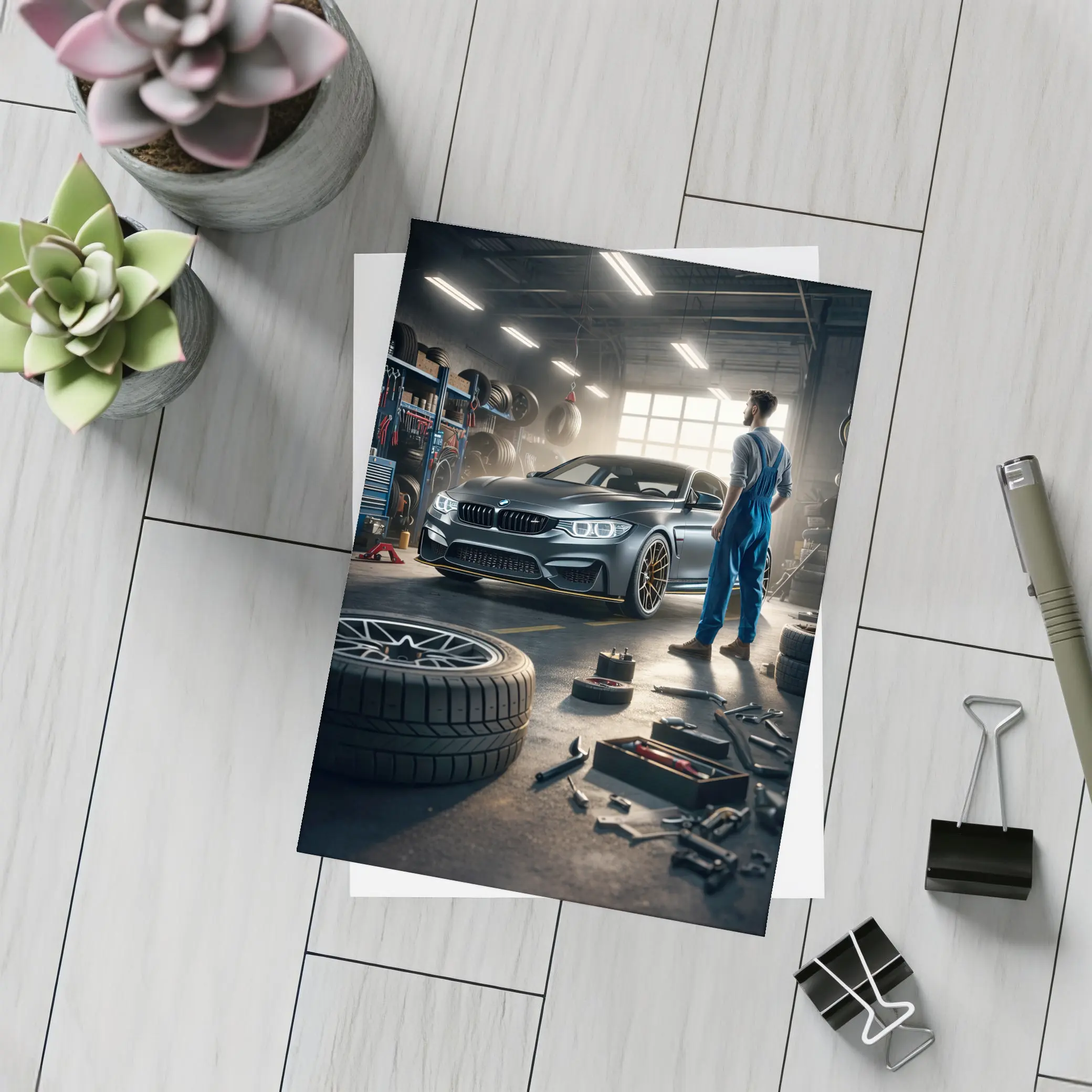 BMW M4 Mechanic Workshop Garage Scene – Postcards