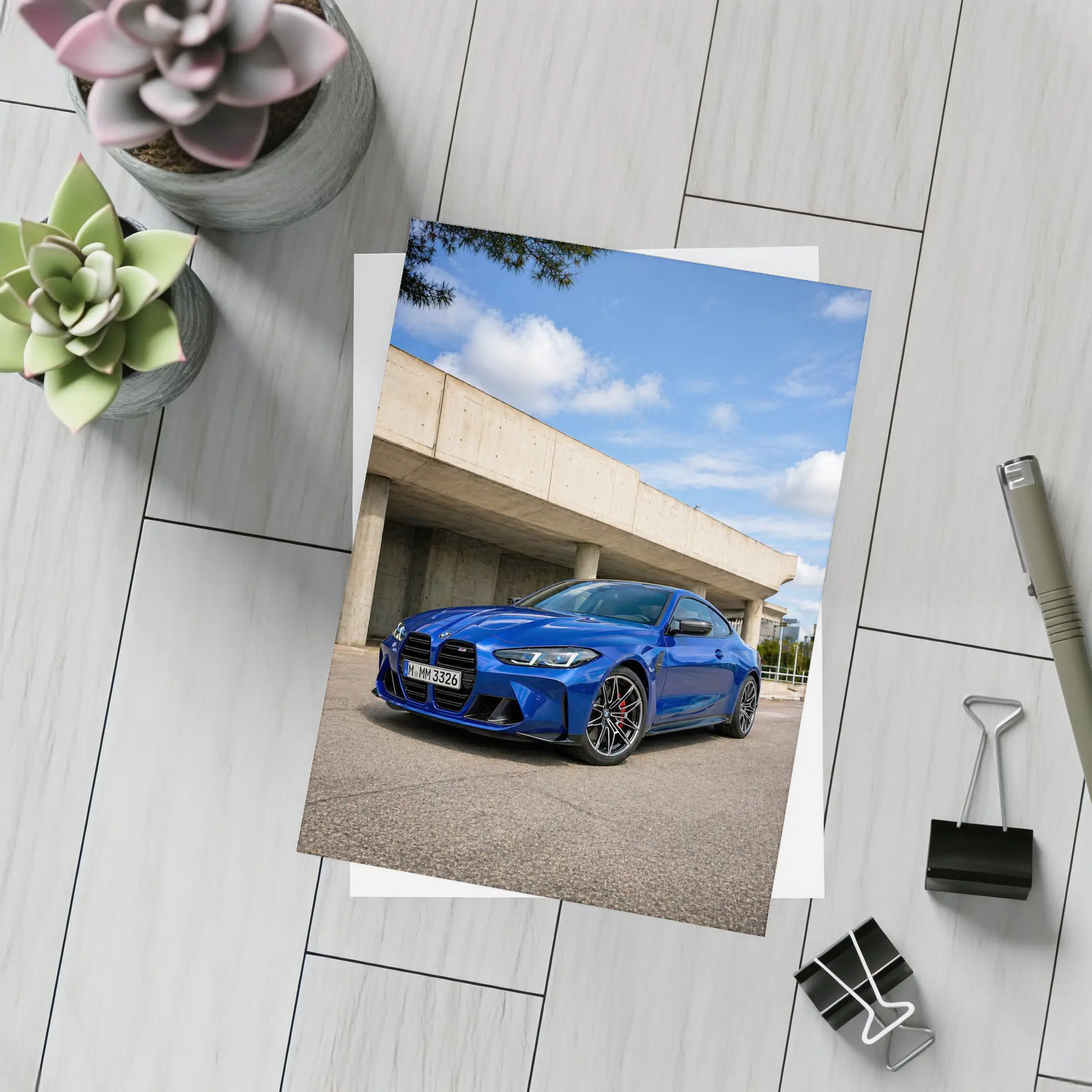 BMW M4 Blue Coupe Concrete Architecture – Postcards