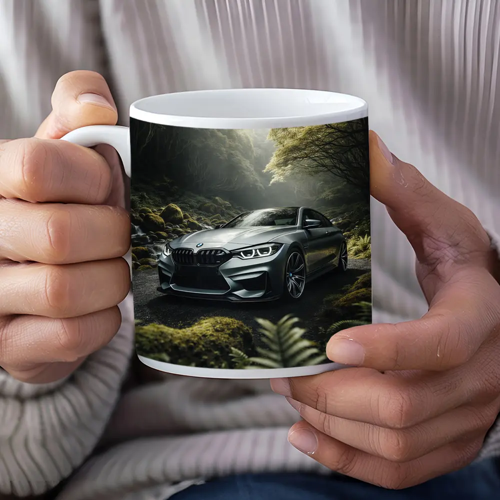 BMW M4 Gray Coupe Forest Road – Mugs