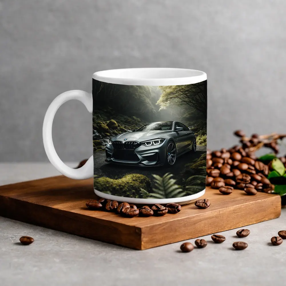 BMW M4 Gray Coupe Forest Road – Mugs