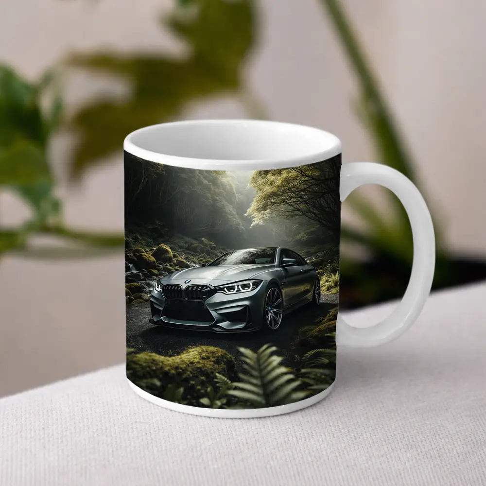 BMW M4 Gray Coupe Forest Road – Mugs