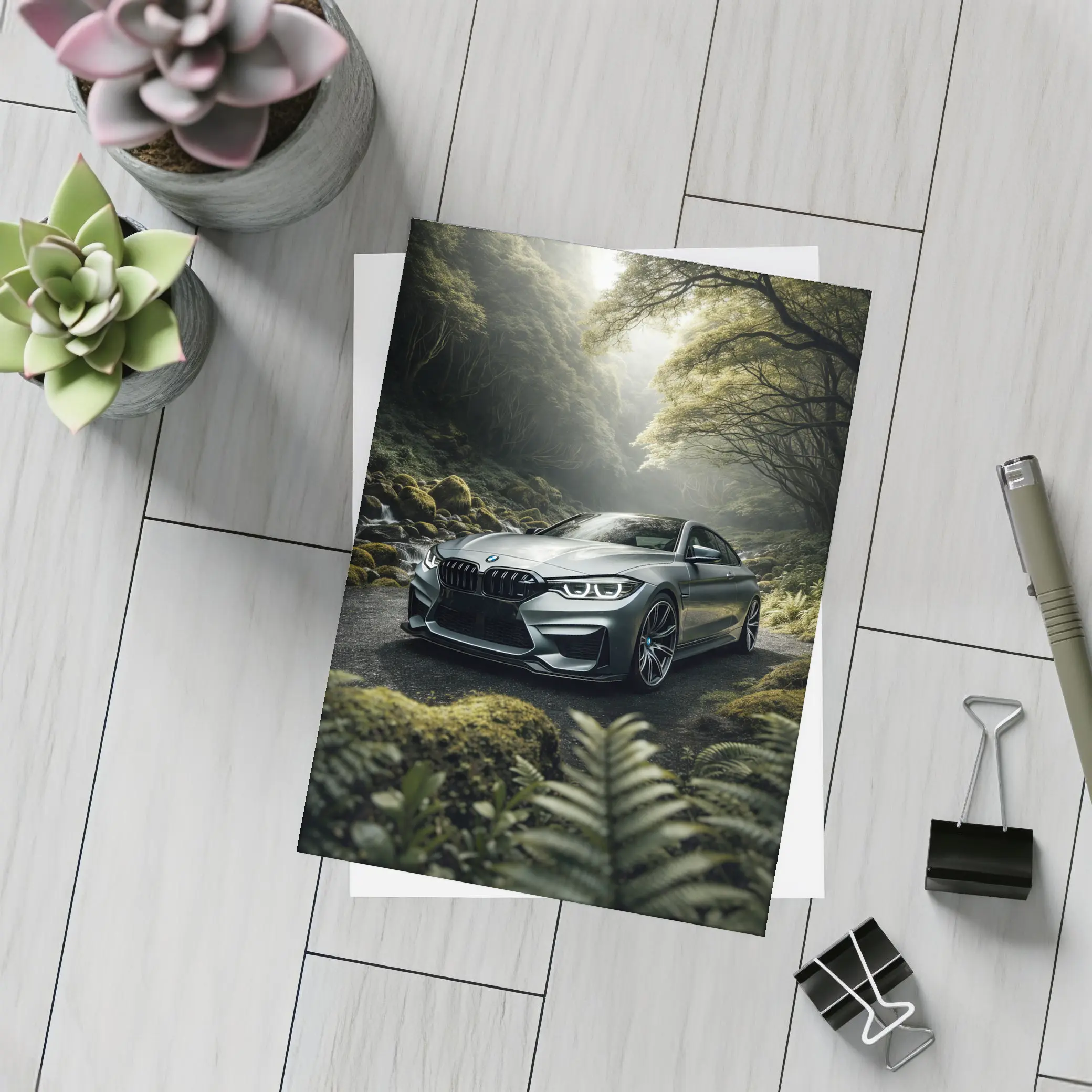 BMW M4 Gray Coupe Forest Road – Postcards