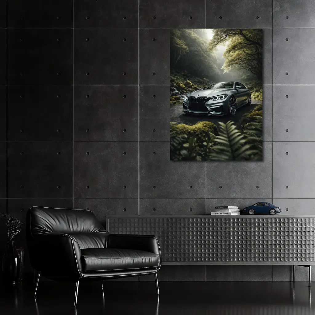 BMW M4 Gray Coupe Forest Road – Wall Art