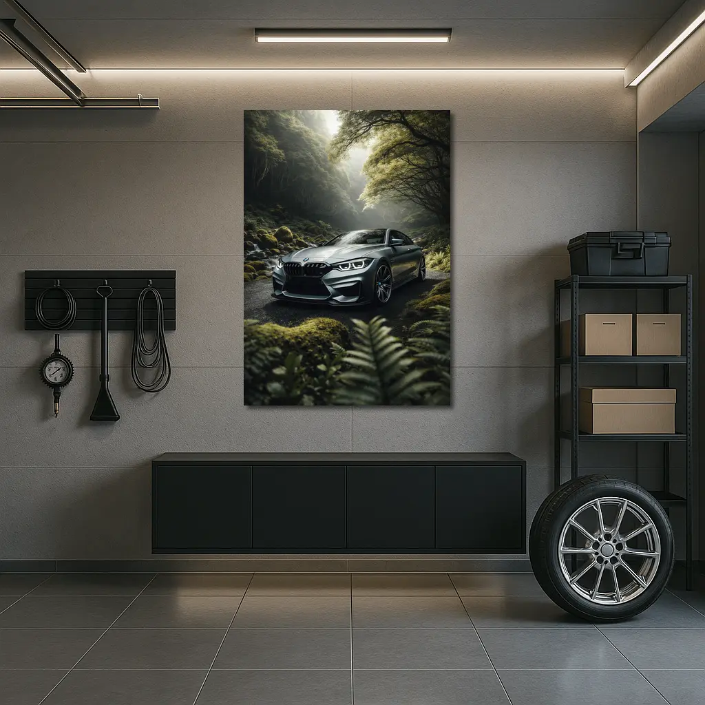 BMW M4 Gray Coupe Forest Road – Wall Art