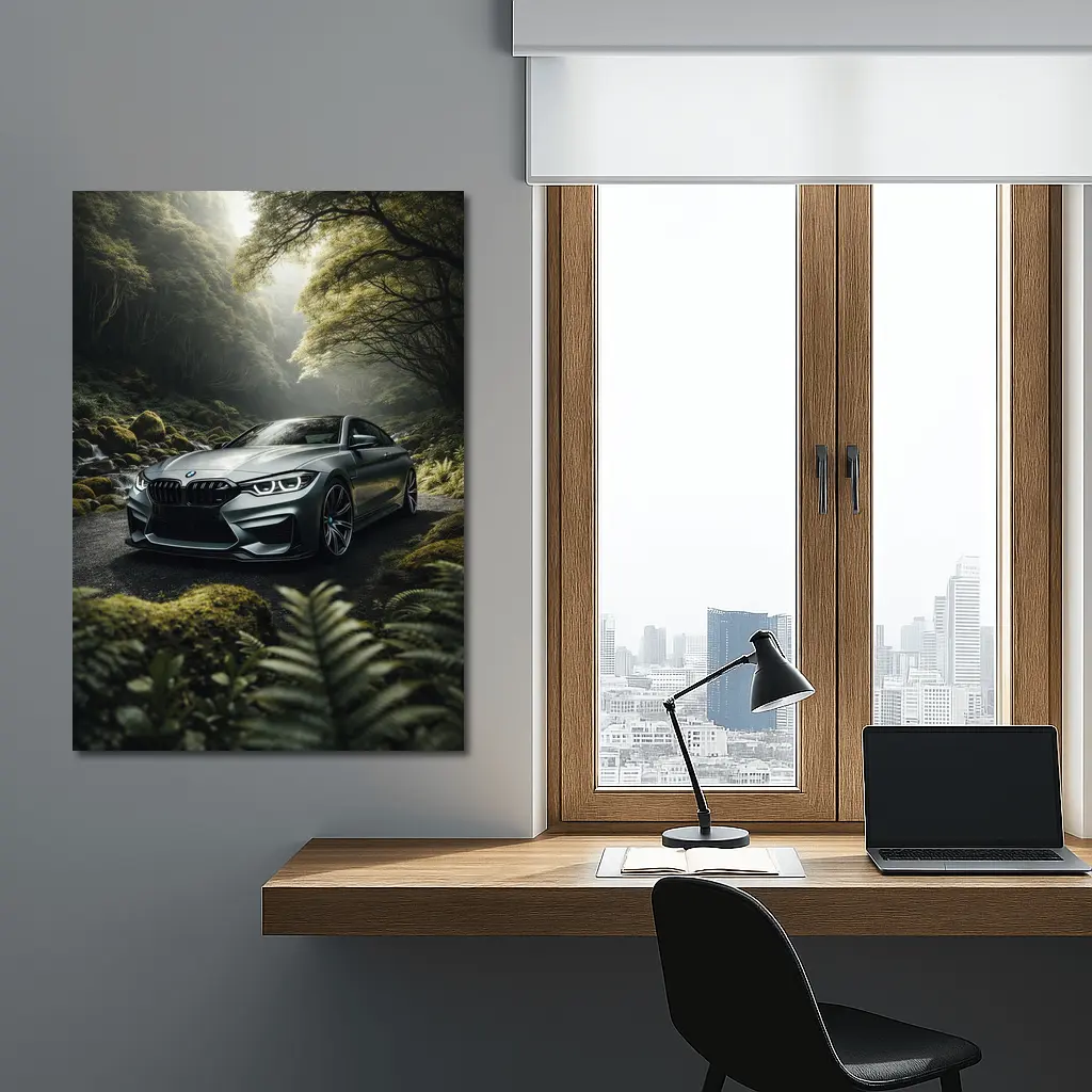 BMW M4 Gray Coupe Forest Road – Wall Art