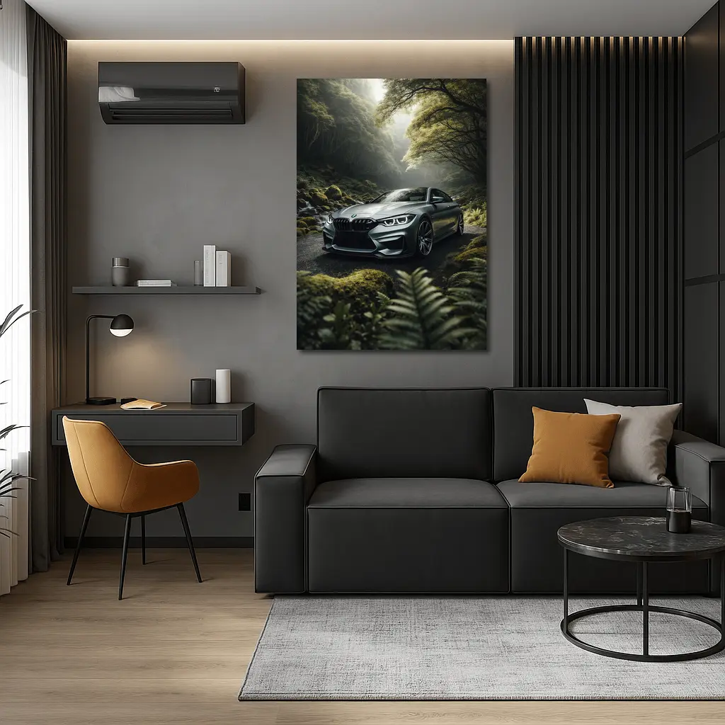 BMW M4 Gray Coupe Forest Road – Wall Art