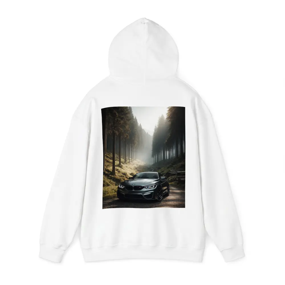 BMW M4 Parked On Misty Forest Road – Hoodies