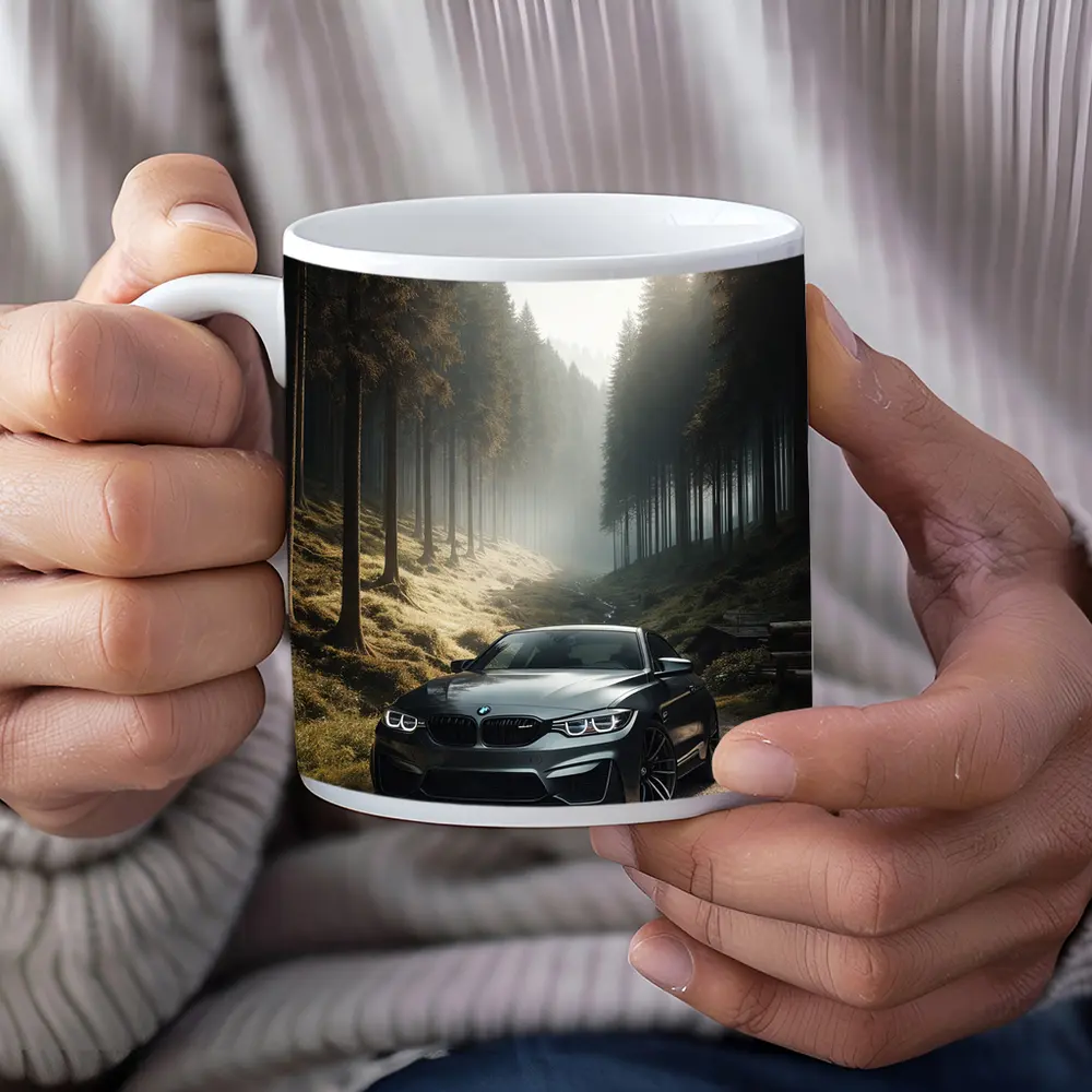 BMW M4 Parked On Misty Forest Road – Mugs