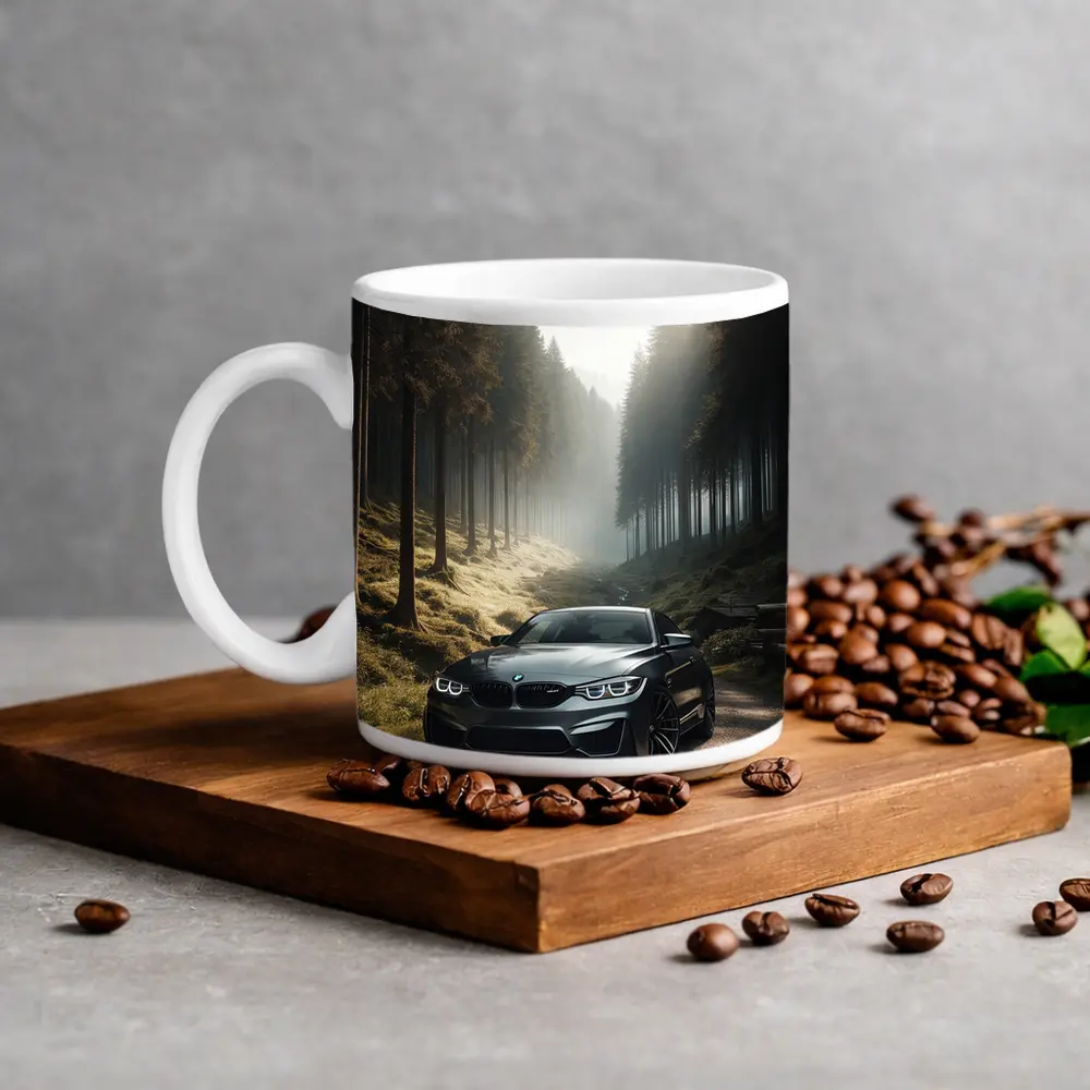 BMW M4 Parked On Misty Forest Road – Mugs