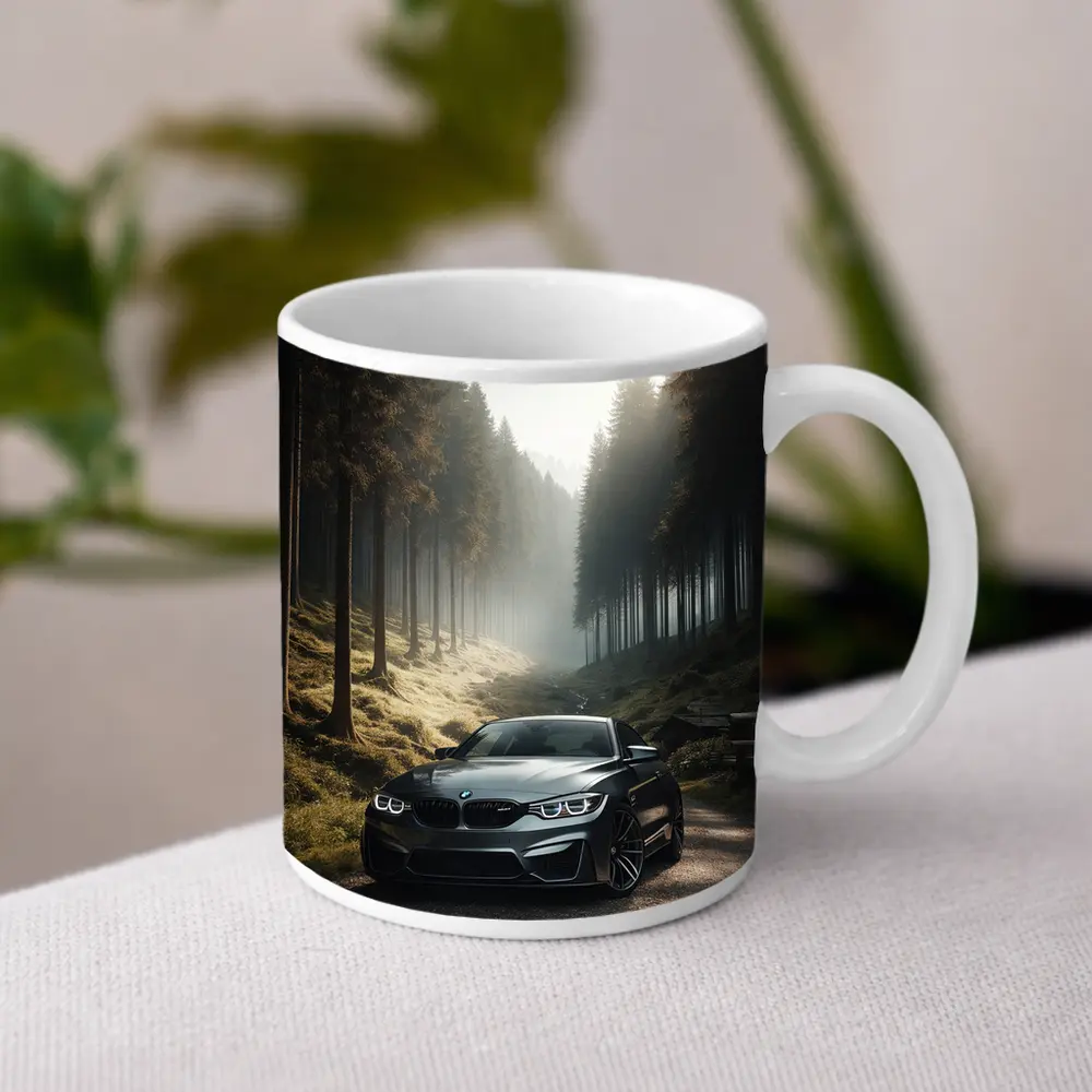 BMW M4 Parked On Misty Forest Road – Mugs