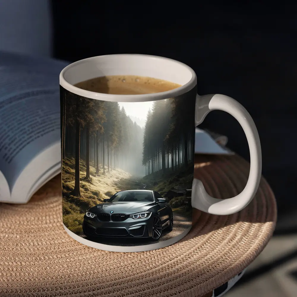 BMW M4 Parked On Misty Forest Road – Mugs