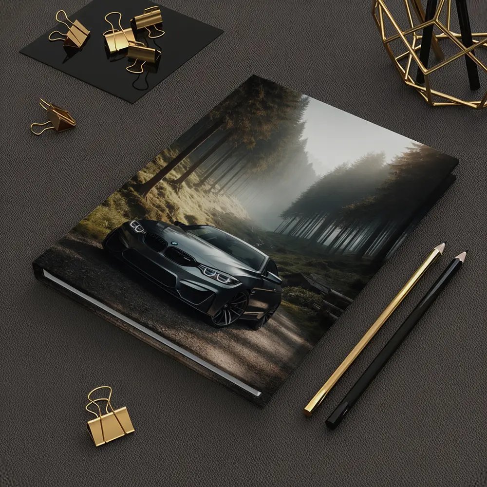 BMW M4 Parked On Misty Forest Road – Notebooks