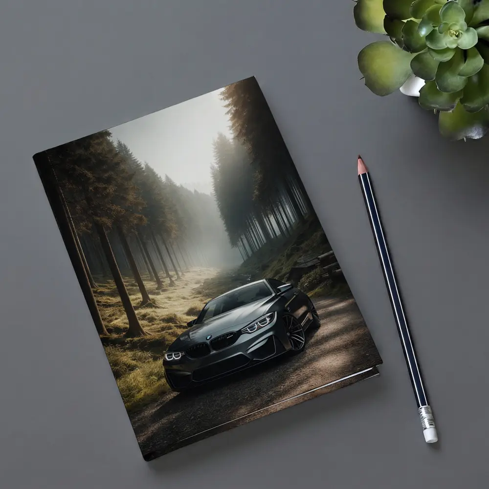 BMW M4 Parked On Misty Forest Road – Notebooks
