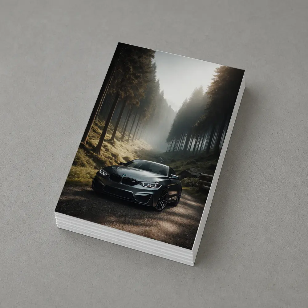 BMW M4 Parked On Misty Forest Road – Postcards