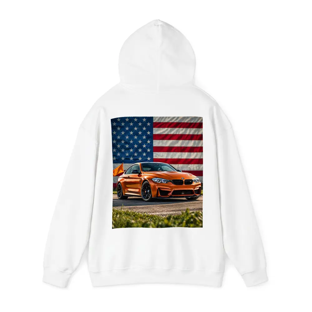 BMW M4 Orange American Flag Background – Hoodies