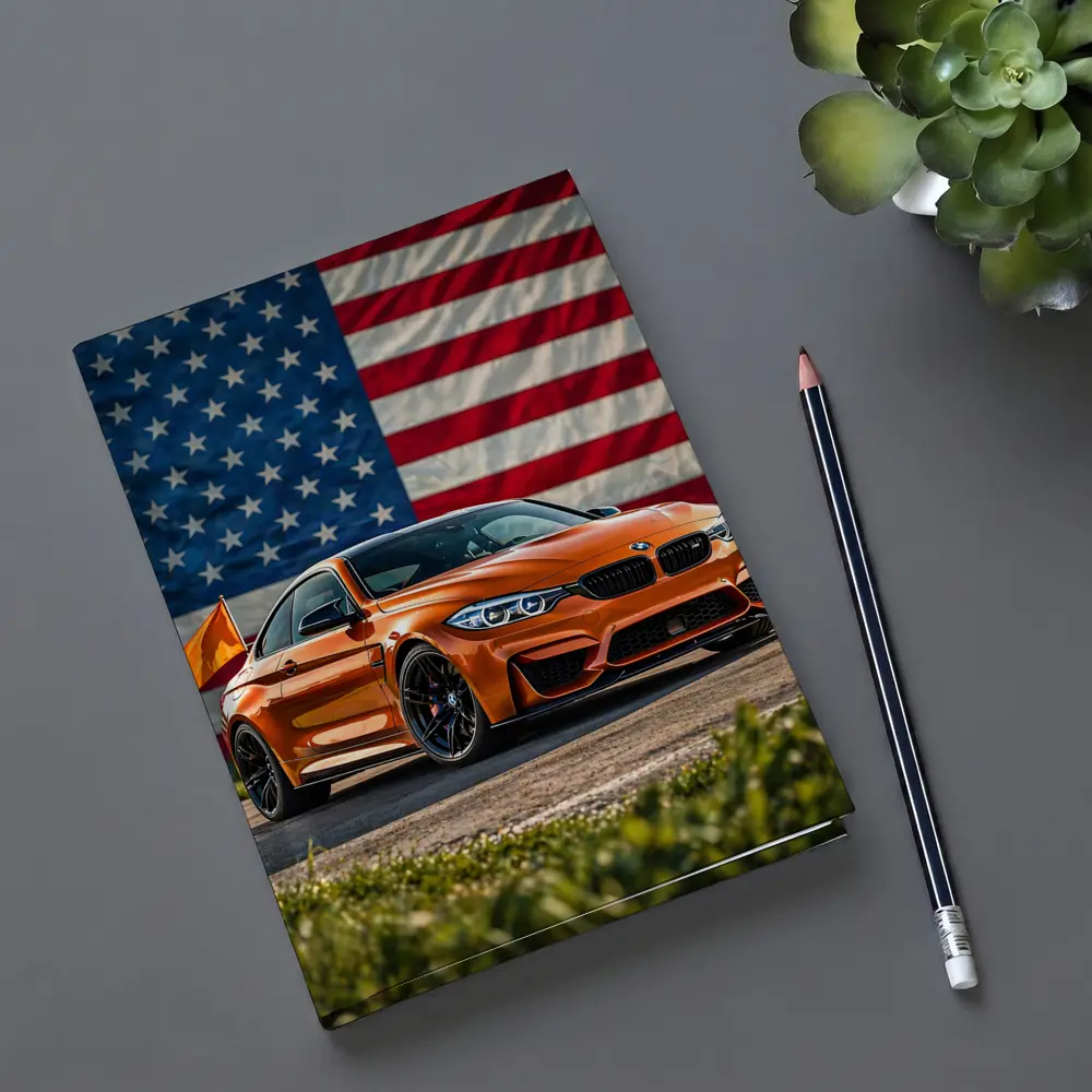 BMW M4 Orange American Flag Background – Notebooks