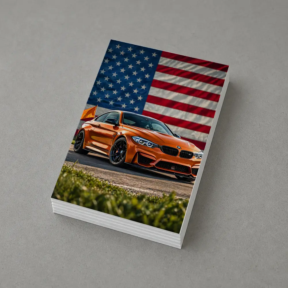 BMW M4 Orange American Flag Background – Postcards