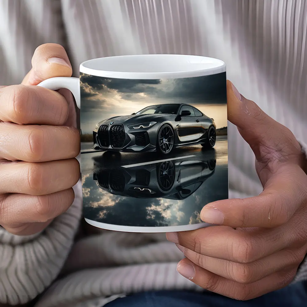 BMW M4 Black Coupe Stormy Sky Reflection – Mugs