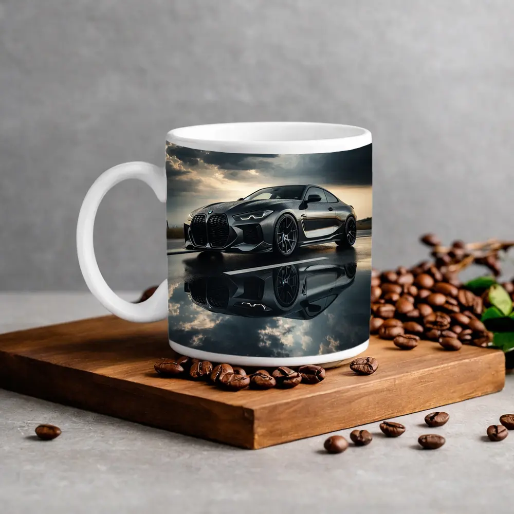BMW M4 Black Coupe Stormy Sky Reflection – Mugs