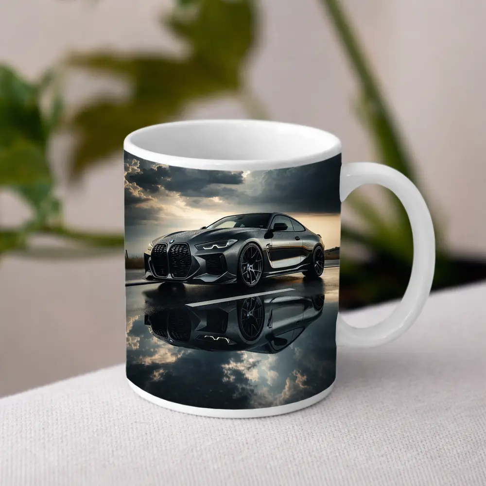 BMW M4 Black Coupe Stormy Sky Reflection – Mugs