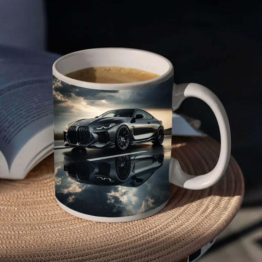 BMW M4 Black Coupe Stormy Sky Reflection – Mugs