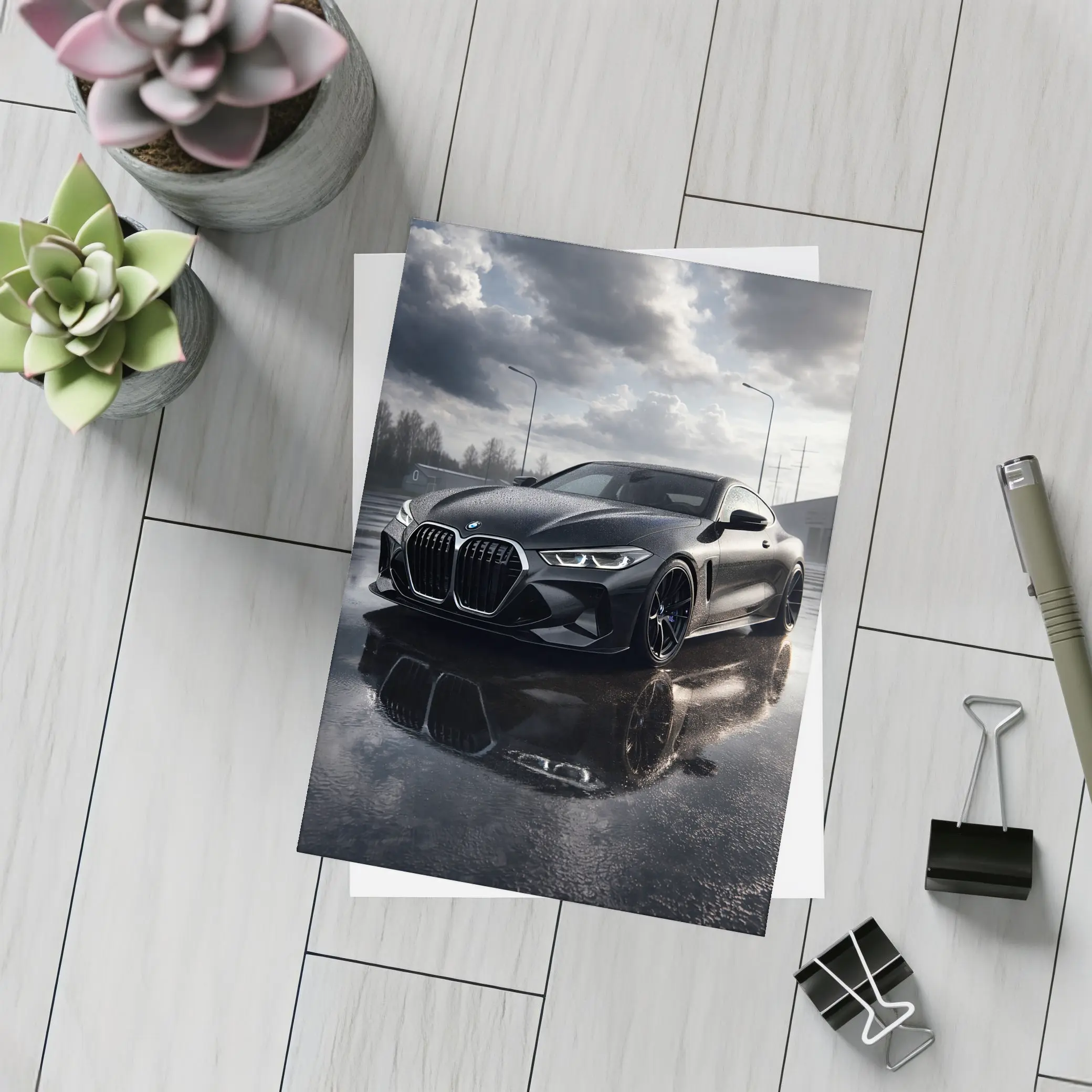 BMW M4 Black Wet Parking Lot Overcast – Postcards