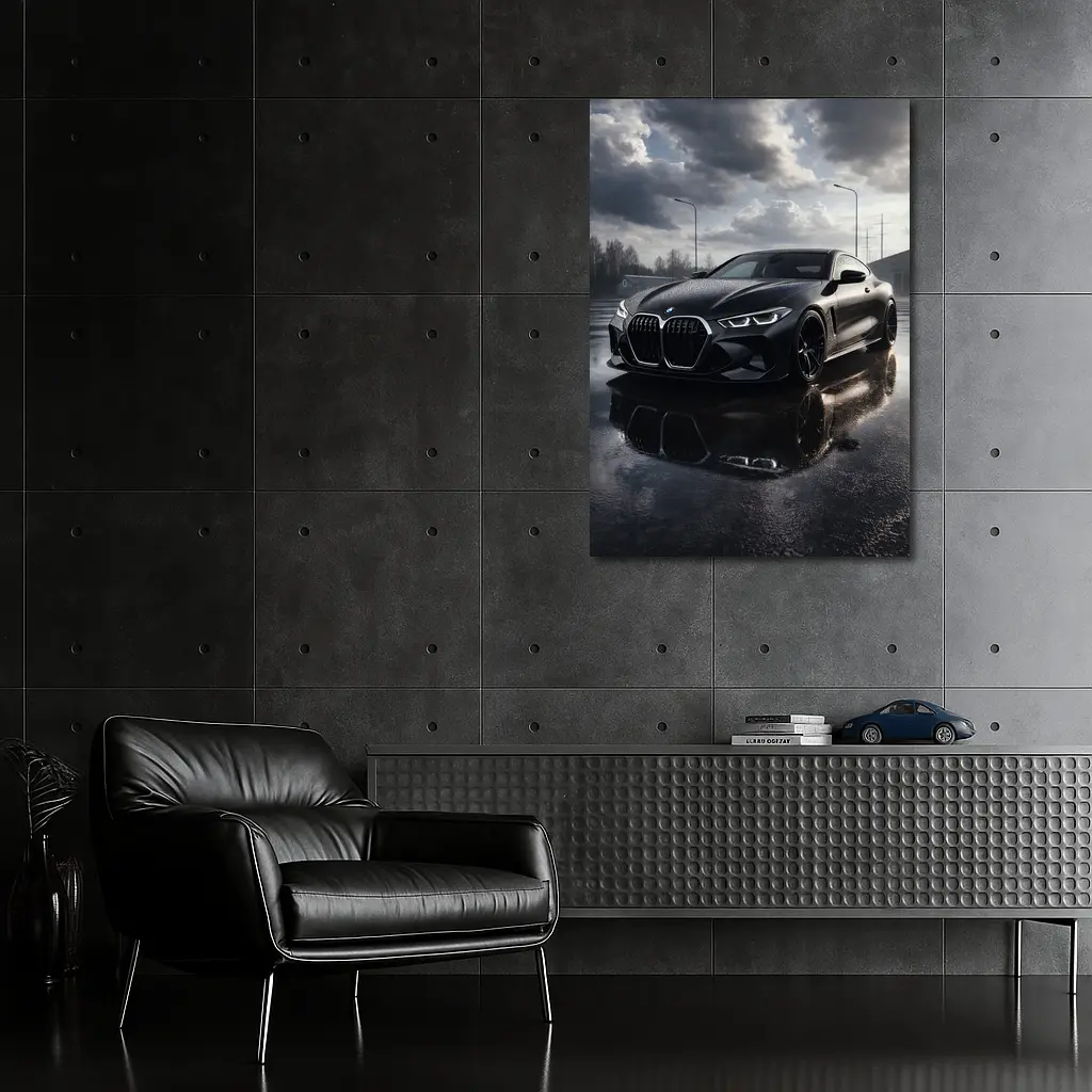 BMW M4 Black Wet Parking Lot Overcast – Wall Art