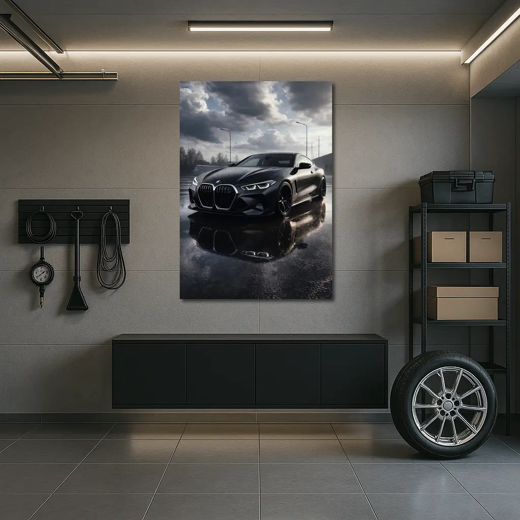 BMW M4 Black Wet Parking Lot Overcast – Wall Art
