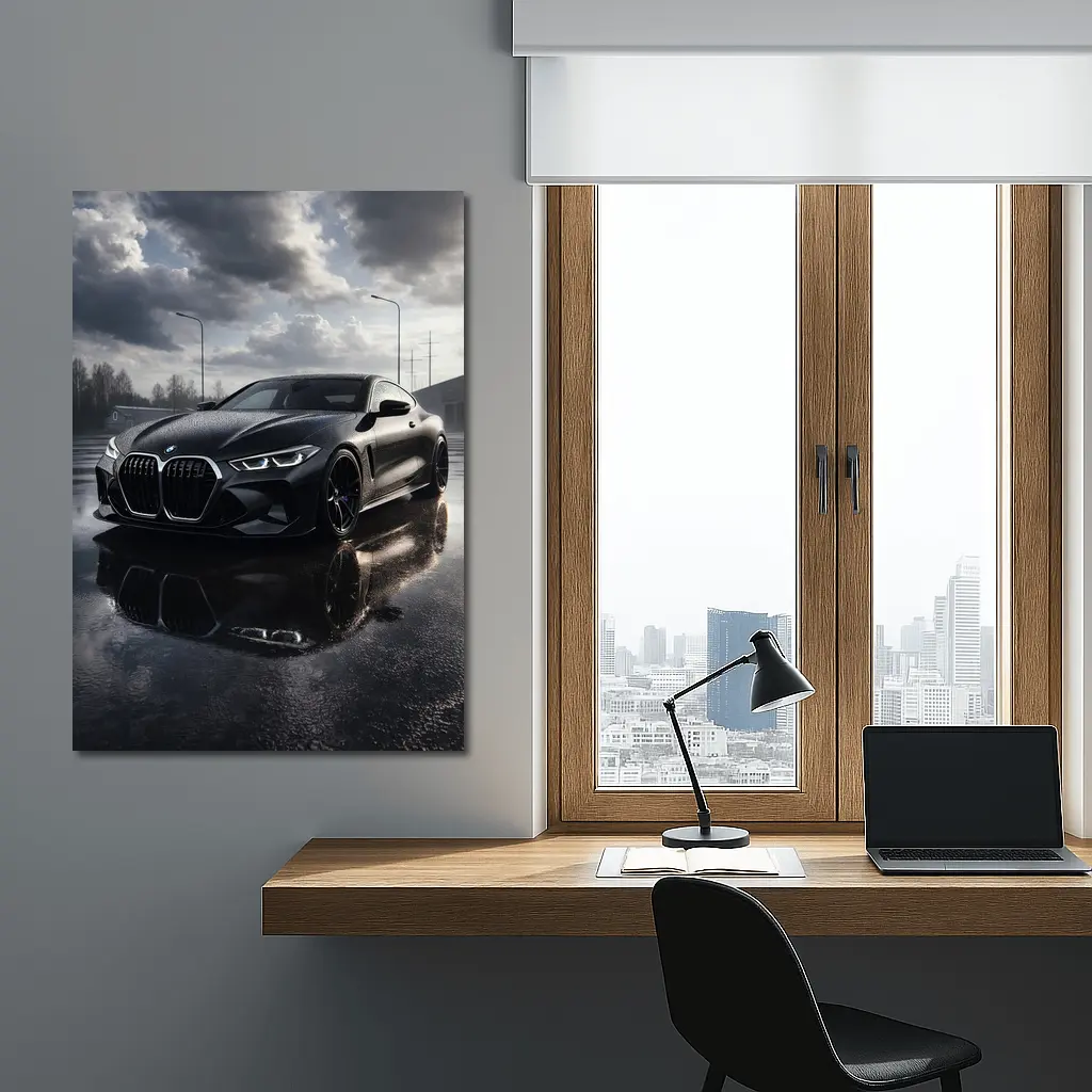 BMW M4 Black Wet Parking Lot Overcast – Wall Art