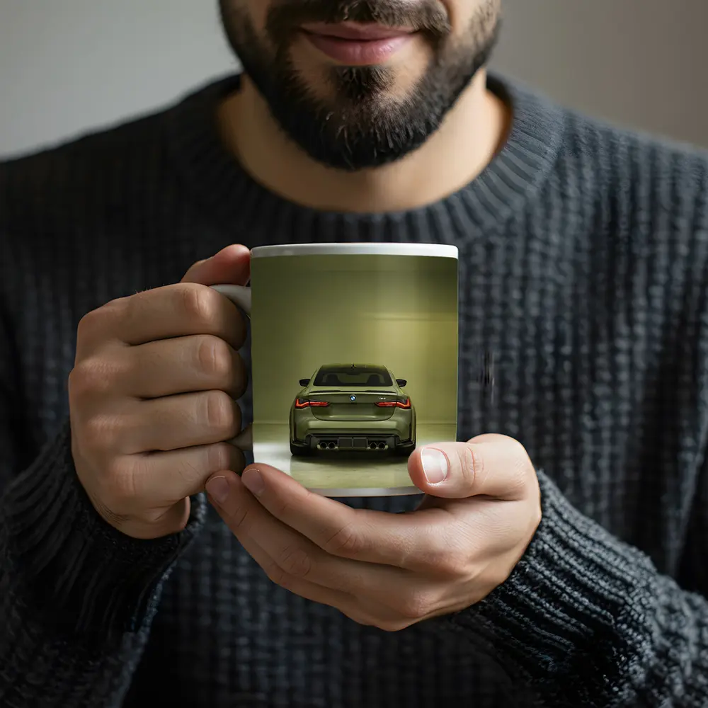 BMW M4 Rear View Olive Green Studio – Mugs