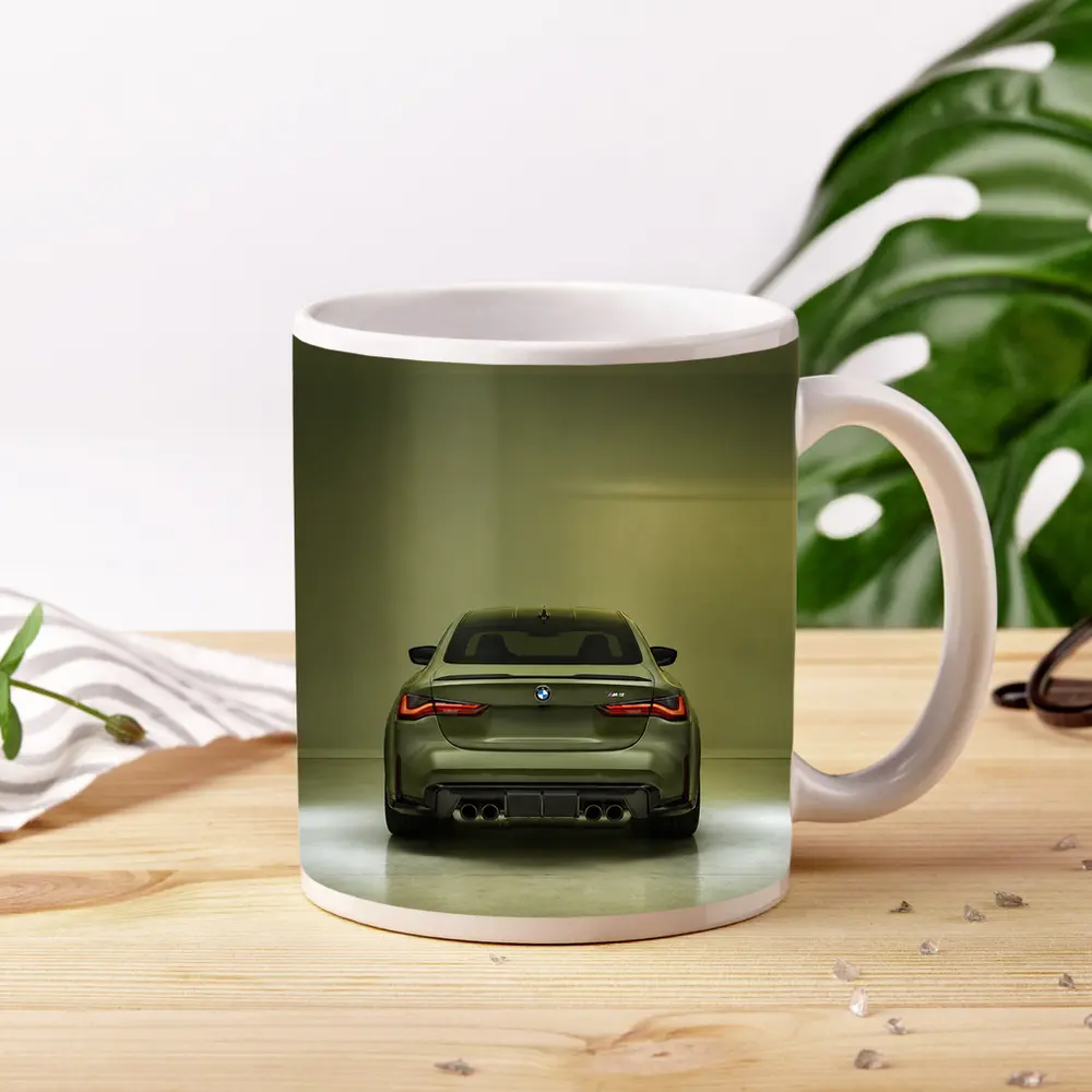 BMW M4 Rear View Olive Green Studio – Mugs