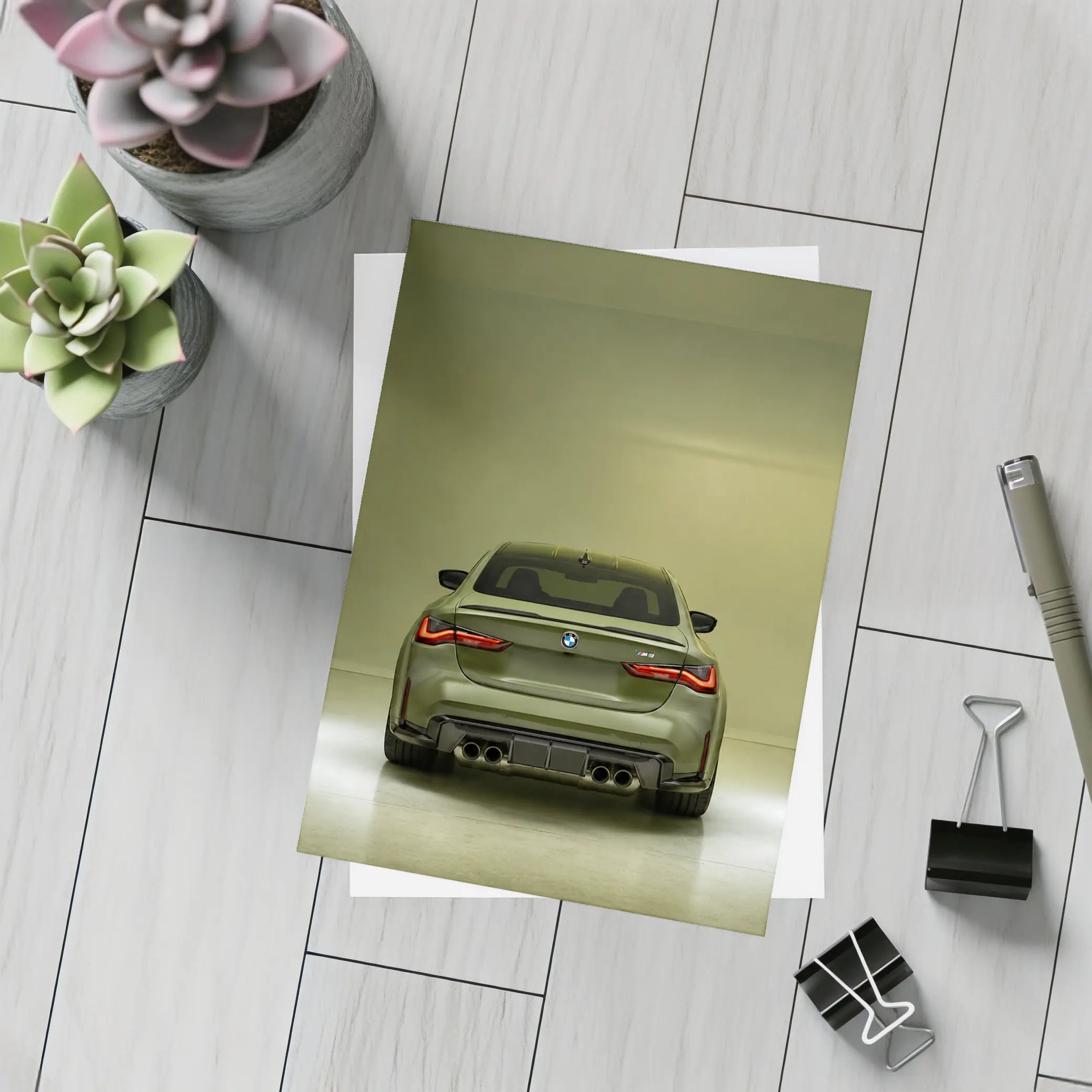 BMW M4 Rear View Olive Green Studio – Postcards