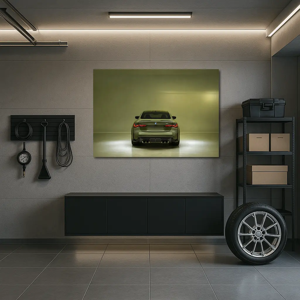 BMW M4 Rear View Olive Green Studio – Wall Art