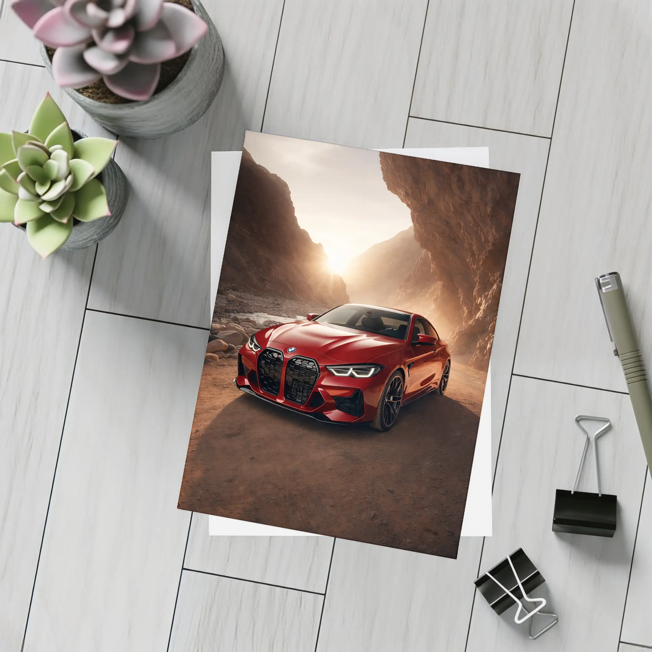 BMW M4 Red Coupe Canyon Desert Setting – Postcards
