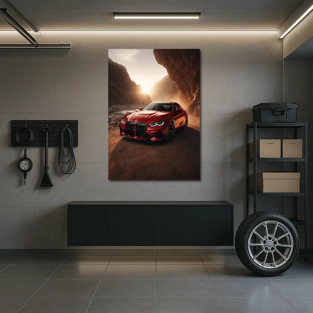 BMW M4 Red Coupe Canyon Desert Setting – Wall Art