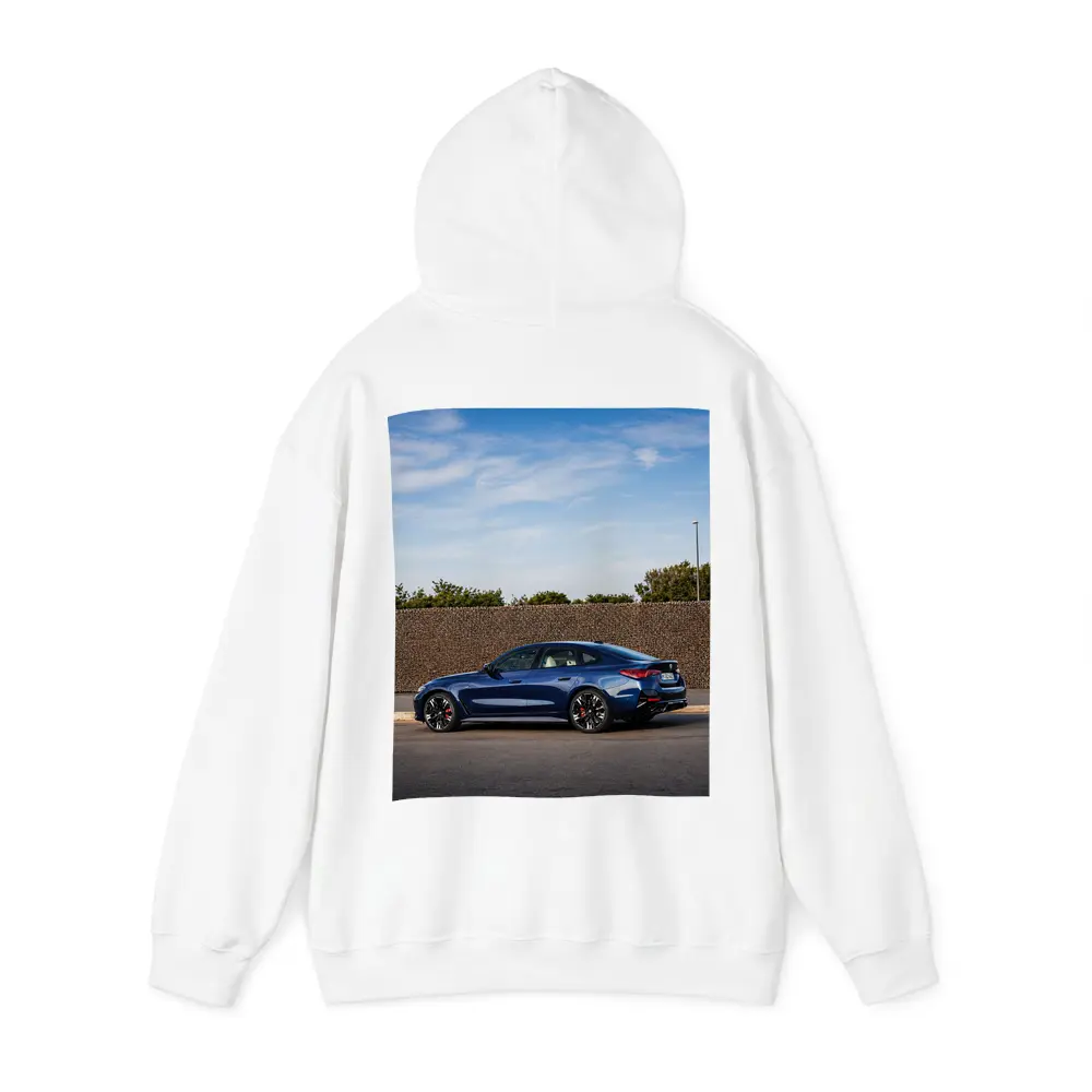 BMW M4 Gran Coupe Blue Parked Outdoors – Hoodies