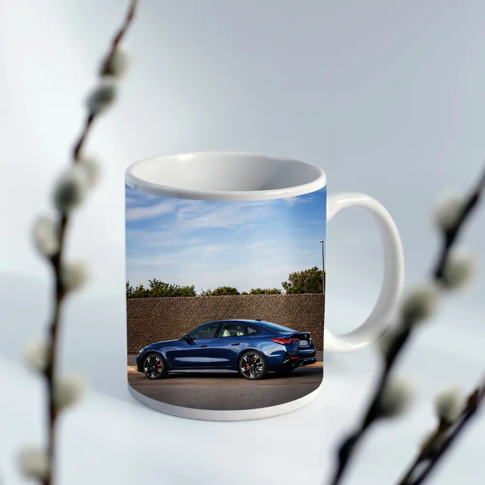 BMW M4 Gran Coupe Blue Parked Outdoors – Mugs
