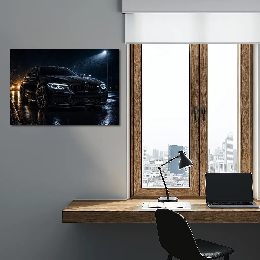 BMW M5 Black Rainy Night Street – Wall Art