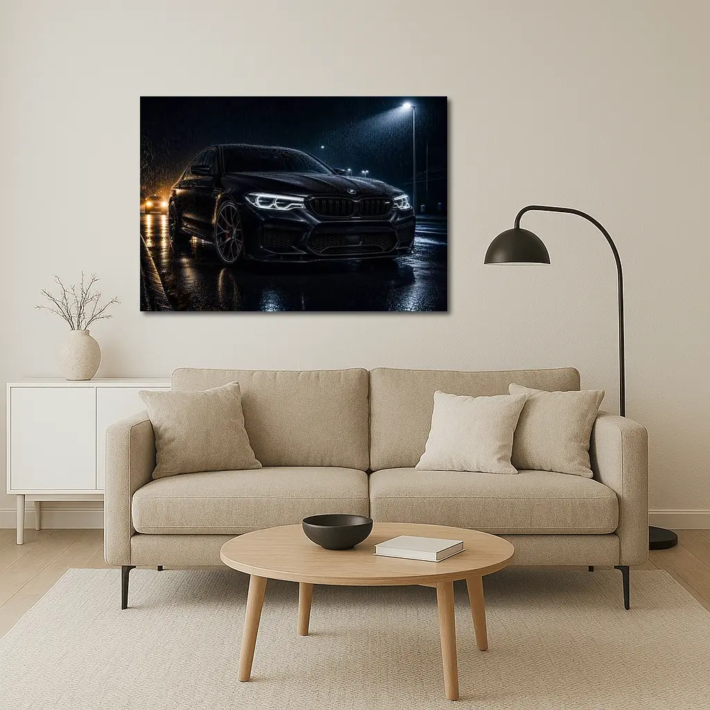 BMW M5 Black Rainy Night Street – Wall Art